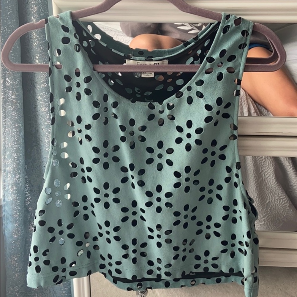Blue & black tank top with cutouts